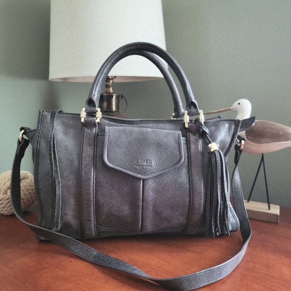 Aimee Kestenberg Handbags - Aimee Kestenberg Heston Satchel Charcoal Gray Washed Nubuck Leather Bag